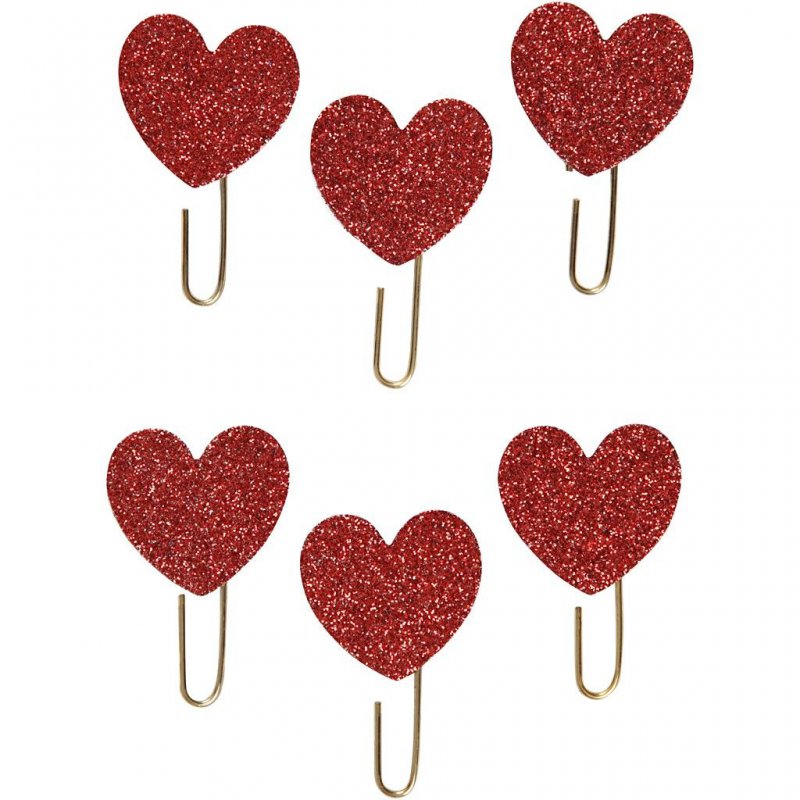 6 Graffette oro con CUORE glitter rosso