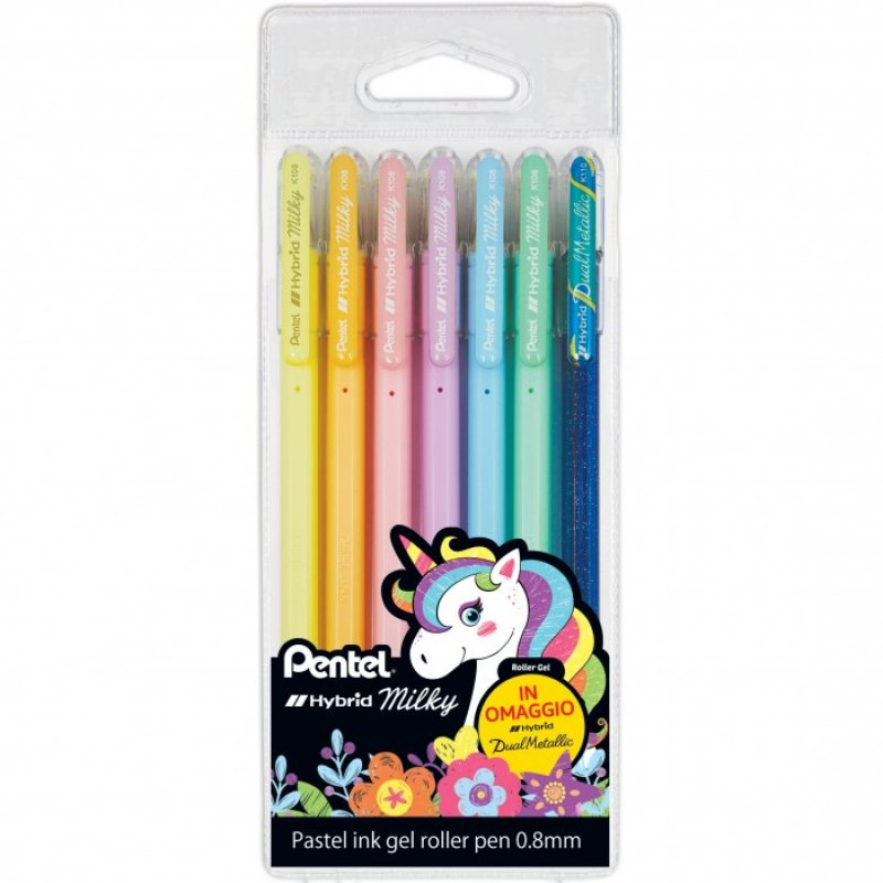 Set 7 Pentel - Penna Sfera Gel Hybrid Milky